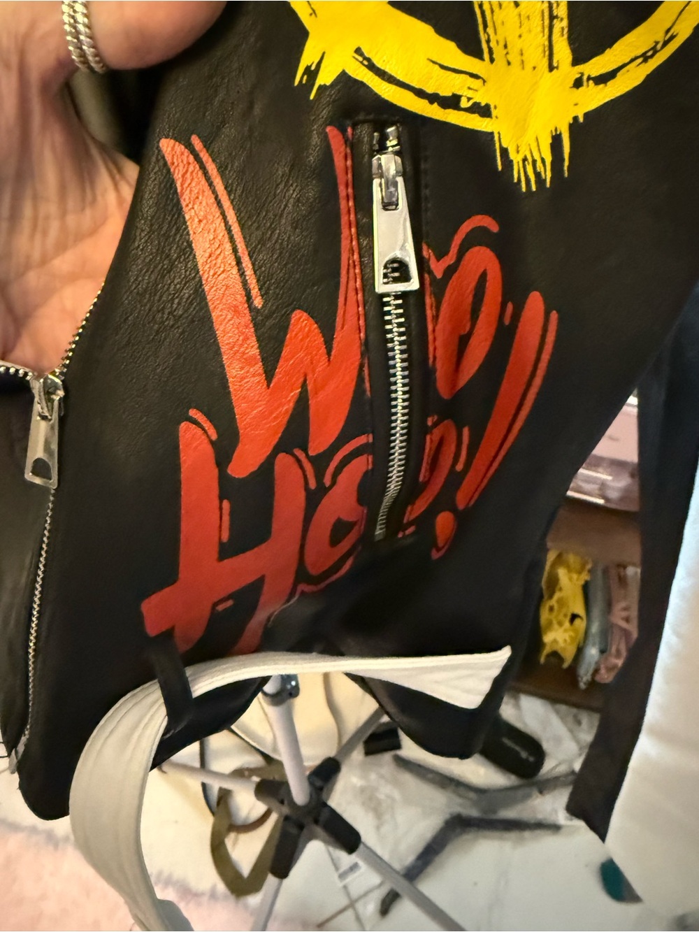 💥💥Studded Black & White Graffiti Faux Leather Street wear/Punk/Vintage jacket - Picture 8 of 16